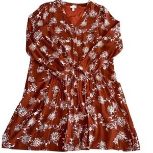 Garnet Hill Brown Floral Drop Waist Button Front Short Dress Woman's Size 10 NWT